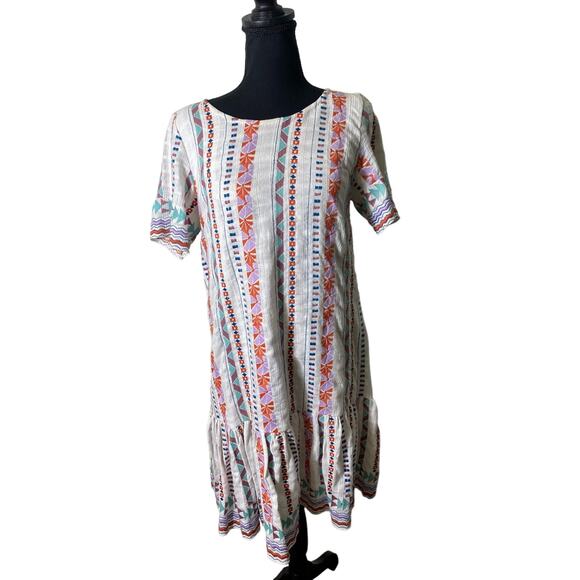 Duet White Cotton Drop Waist Dress Sz S - Picture 1 of 6